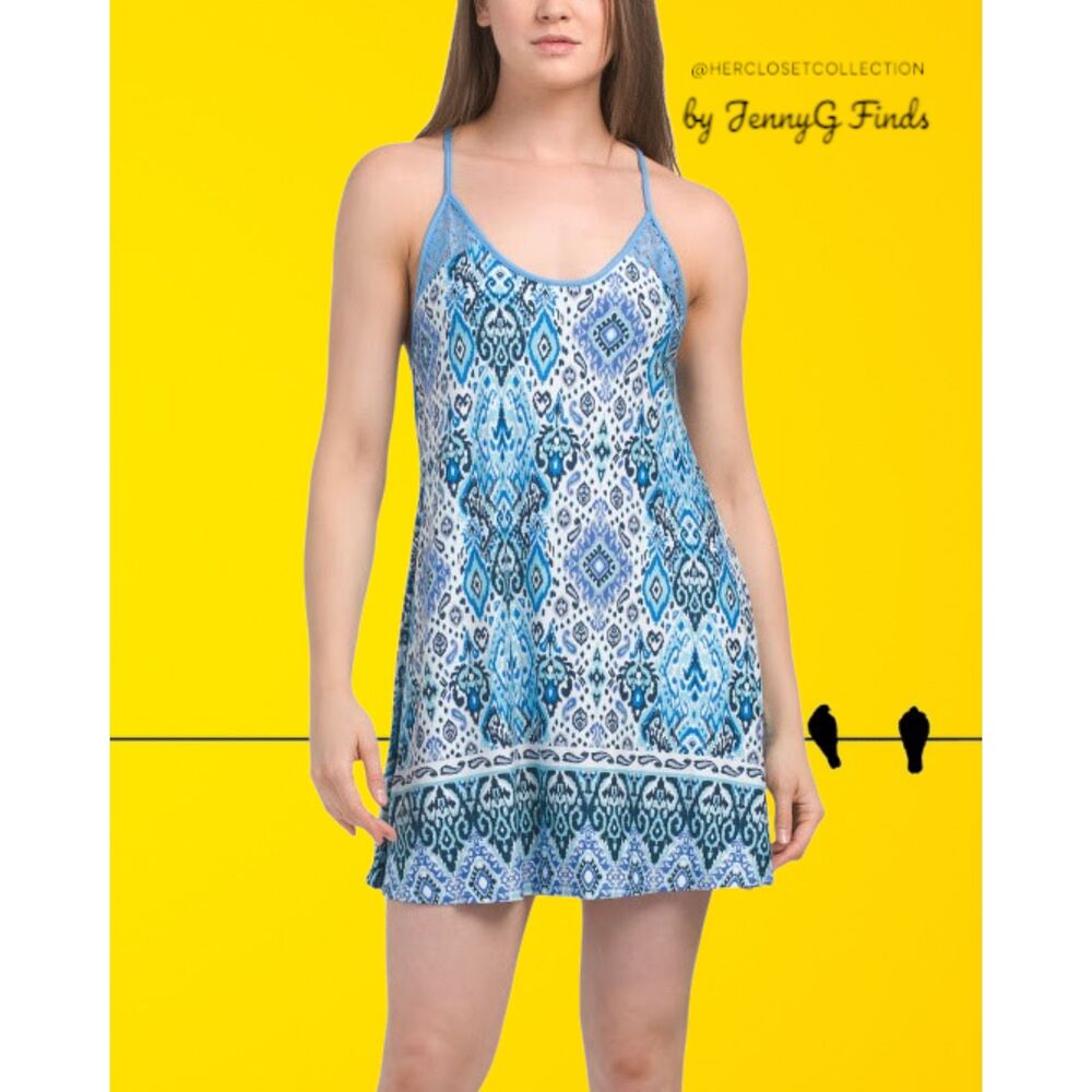 NWT In Bloom by Jonquil Paisley Geometric Lace Racer Back Blue Chemise XS/TP